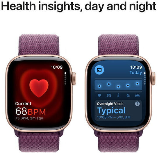 Apple Watch Series 10 Aluminium 46mm Waterproof with Heart Rate Monitor (Rose Gold with Plum Sport Loop)