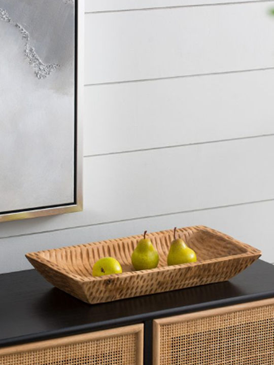 Artekko Wooden Rectangular Serving Tray with Handles in Brown Color 44x24x15cm 70633 1pcs