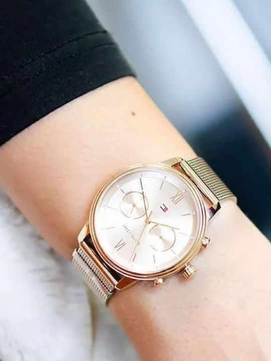 Tommy Hilfiger Blake Women's Watch Chronograph with Pink Gold Metal Bracelet