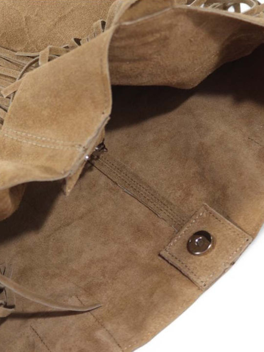 Damentasche aus Leder mit Wildleder und Fransen Taupe