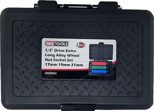 SKS Tools Καρυδάκια Αέρος Εξάγωνα Μακριά με Καρέ Υποδοχής 1/2" Σετ 3τμχ