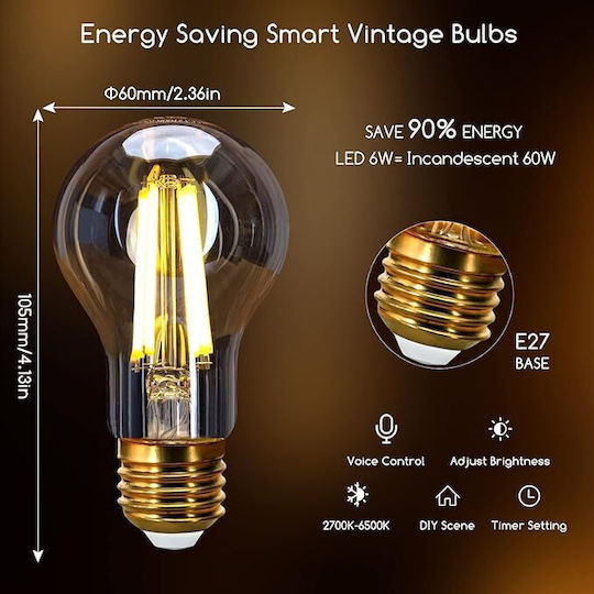 Aigostar Smart Lampe LED 6W für Fassung E27 und Form A60 Einstellbar Weiß 806lm