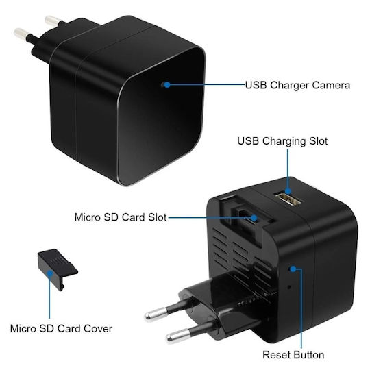 USB зарядно шпионска камера Iuni IP90 Wi-Fi Full HD нощно виждане сензор за движение