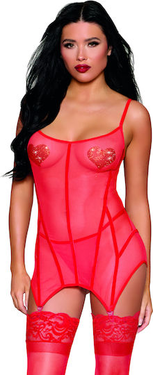 Σέξι Κόκκινο Babydoll Ζαρτιέρες Στρινγκ