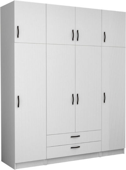 Patru uși Dulap de Haine Victoria cu Spațiu de Depozitare Alb 200x60x240cm
