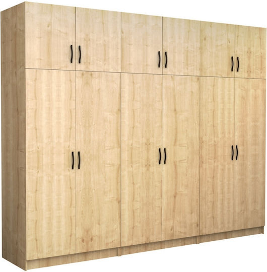 Six Door Wardrobe Victoria with Loft Natural Beech 300x60x240cm