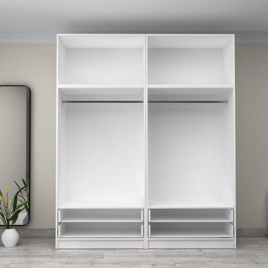 Patru uși Dulap de Haine Victoria cu Spațiu de Depozitare Alb 200x60x240cm