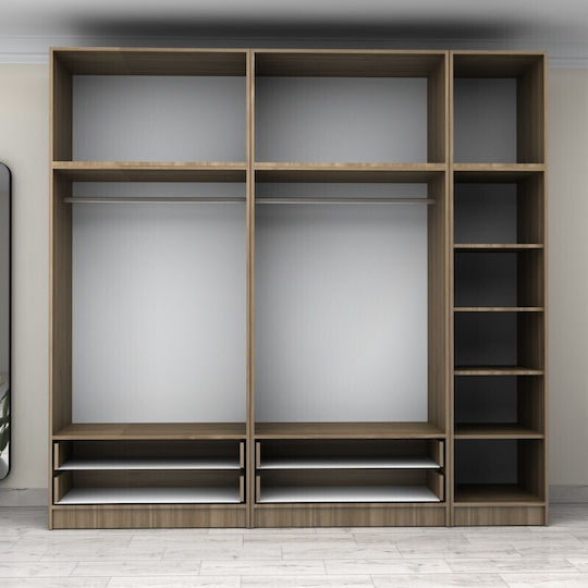 Cinci uși Dulap de Haine Victoria cu Spațiu de Depozitare Nuci 250x60x240cm