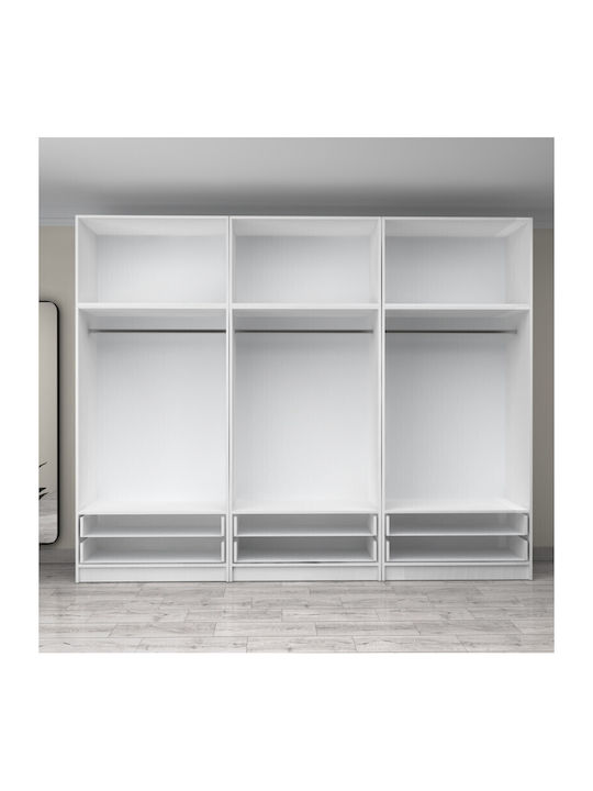 Six Door Wardrobe Victoria with Loft White 300x60x240cm