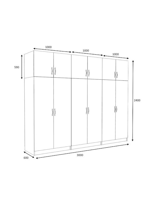 Sechs Türen Kleiderschrank Victoria mit Aufsatz Natural Beech 300x60x240cm