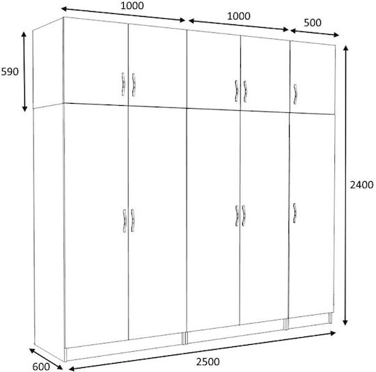 Fünf Türen mit Dachboden Victoria 250x60x240cm White Fünf Türen mit Dachboden Victoria 250x60x240cm White