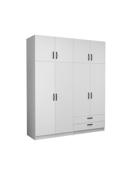Patru uși Dulap de Haine Victoria cu Spațiu de Depozitare Alb 200x60x240cm