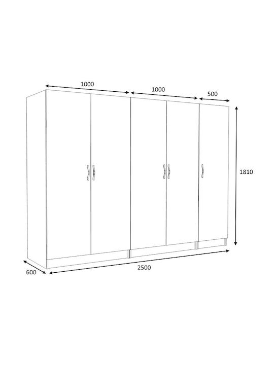 Fünf Türen Kleiderschrank Victoria White 250x60x181cm