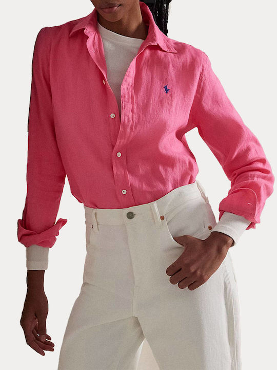 Ralph Lauren Women's Linen Long Sleeve Shirt Pink