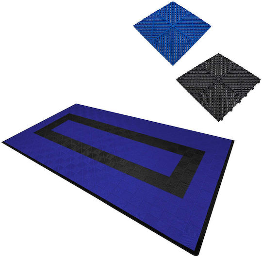 Belüftete Garagenbodenfliesen Kanten – 90 Blau & 30 Schwarz
