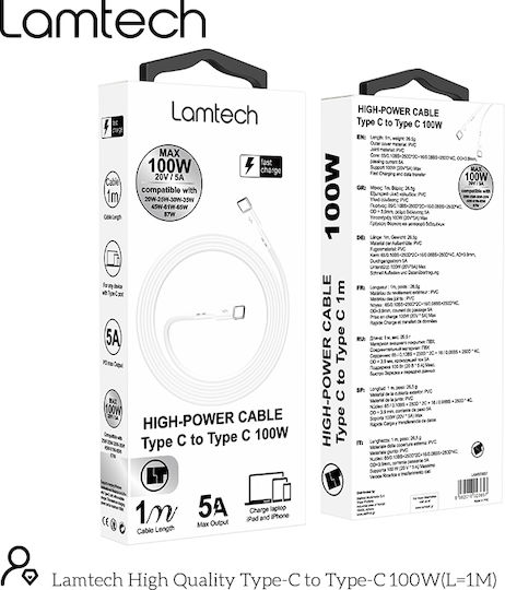 Lamtech USB-C to Lightning Cable 27W Λευκό 1m (LAM114505)
