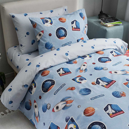 Vesta Home Единично Спално Бельо с Ластик Памучно Apollo Син 170x260см