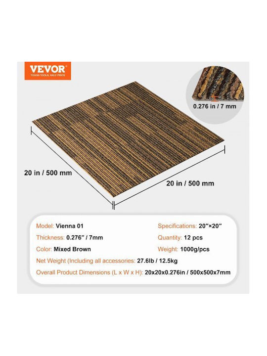 Vevor Carpet Tiles 20"x20" Built-in Padding 12 Pieces Brown Kcxfkdt2020ypi6hyv0