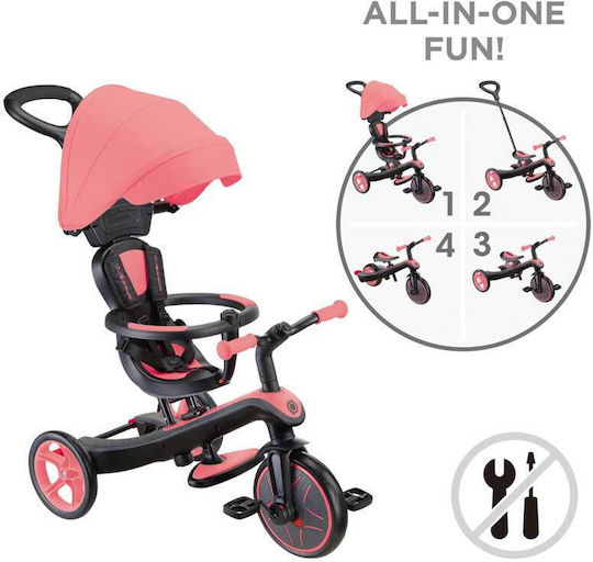 Globber Explorer Convertible with Parental Handle 4 in 1 for 2-5 Years Pink
