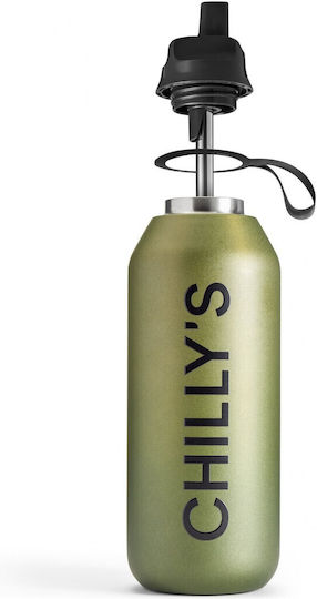Chilly's Series 2 Flip Thermos Bottle Stainless Steel BPA Free 500ml Moss With Straw