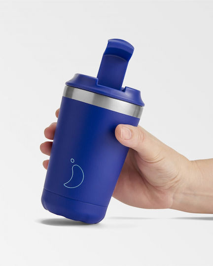 Chilly's Glass Thermos Stainless Steel BPA Free 340ml Matte Blue with Straw