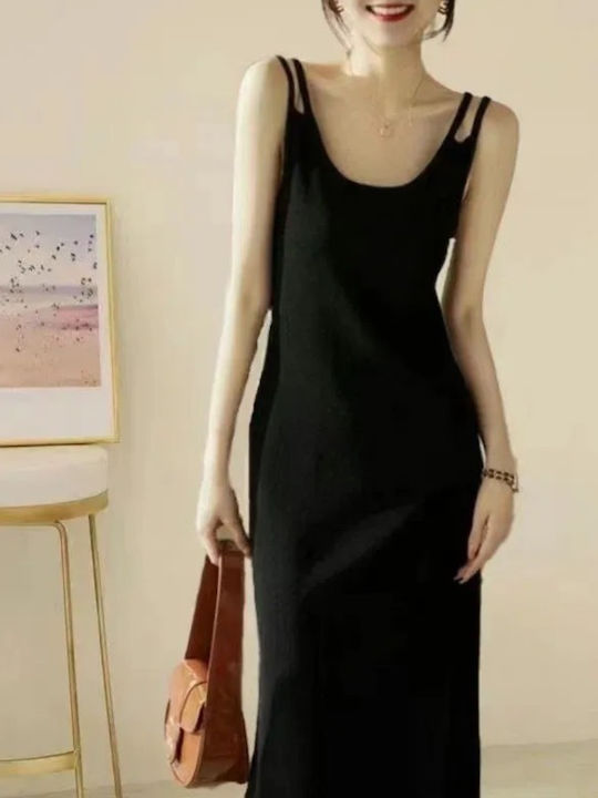 Summer Midi Dress with Tearing Black