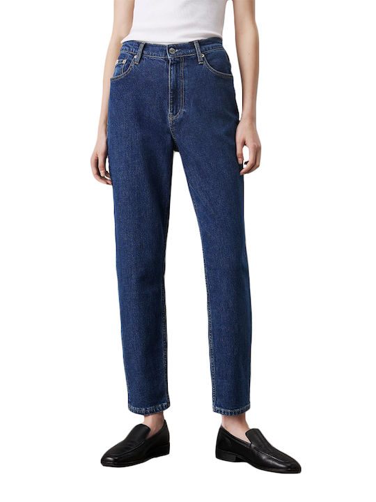 Calvin Klein High Waist Women's Jean Trousers in Mom Fit Blue