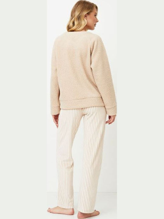 Aruelle Зимна Дамски Комплект Пижама Флийс Beige