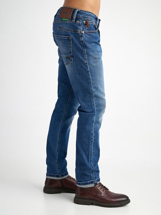 Simon Men's Jeans Pants Elastic with Slim Straight Fit Blue