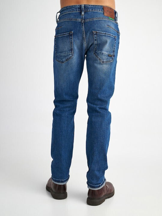Simon Men's Jeans Pants Elastic with Slim Straight Fit Blue