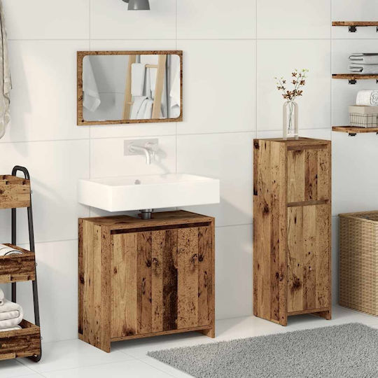 vidaXL Шкаф със Мивка, Огледало & Колона Old Wood