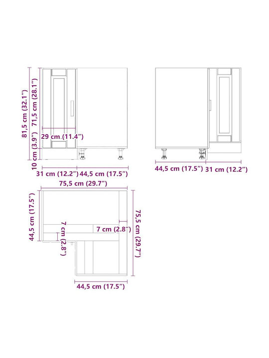 Dulap de Colț pardoseală Gray Sonoma 75.5x75.5x81.5buc