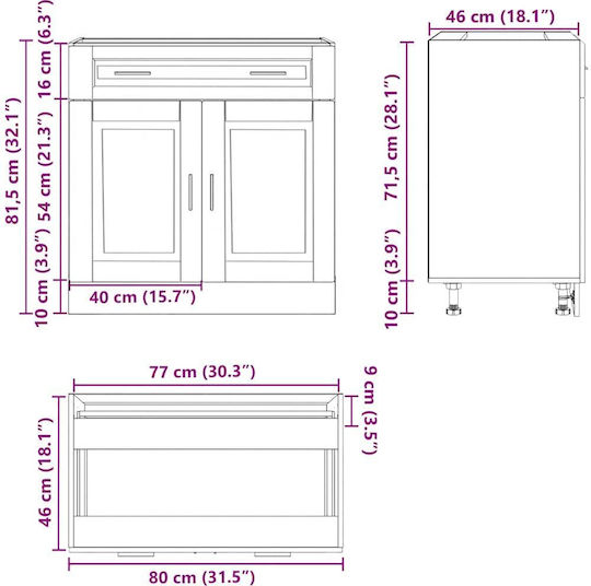 Floor Cabinet Brown Oak 80x46x81.5cm