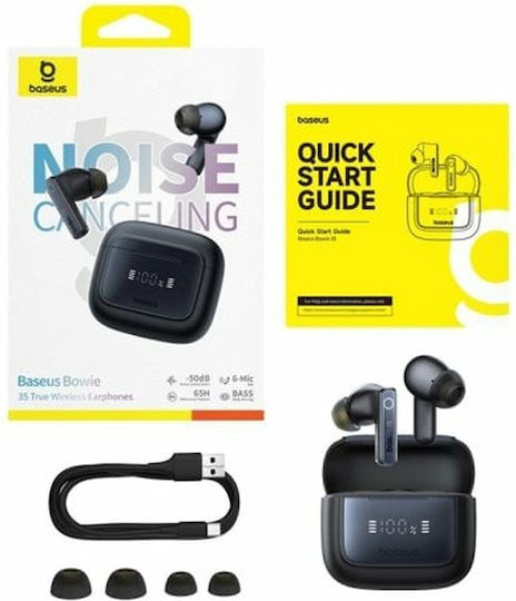 Baseus Bowie 35 In-ear Bluetooth Handsfree Ακουστικά με Αντοχή στον Ιδρώτα και Θήκη Φόρτισης Μαύρα