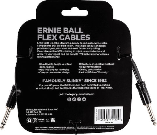 Ernie Ball Flex Cable 6.3mm male - 6.3mm male 3m (P06434)