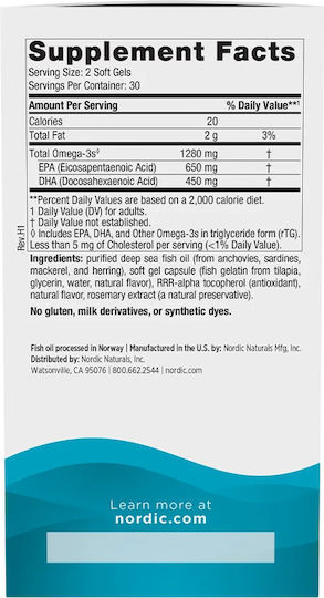 Nordic Naturals Ultimate Omega Fish Oil 1280mg 60 Softgels Lemon