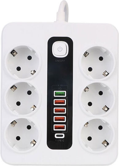 Power Strip 6 Positions with Switch and Cable 2m