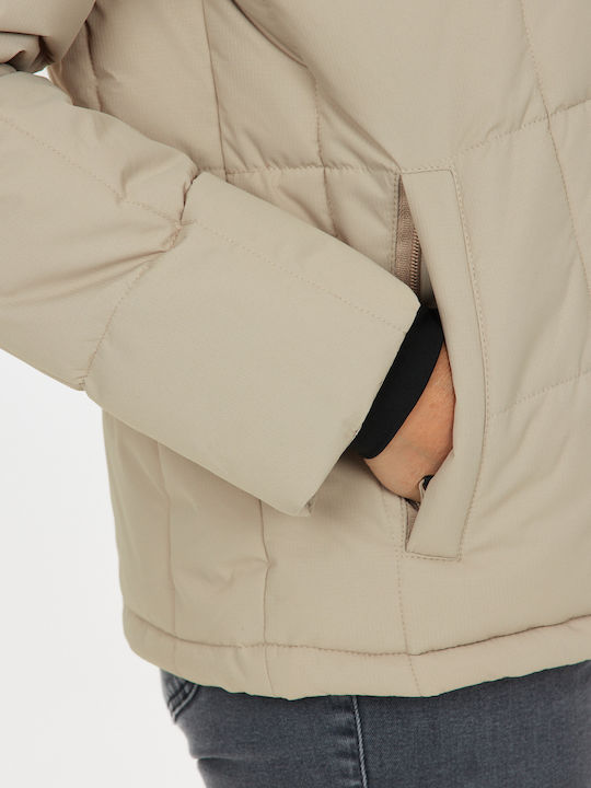 Kurz Damen Puffer Jacke für Winter Simply Taupe