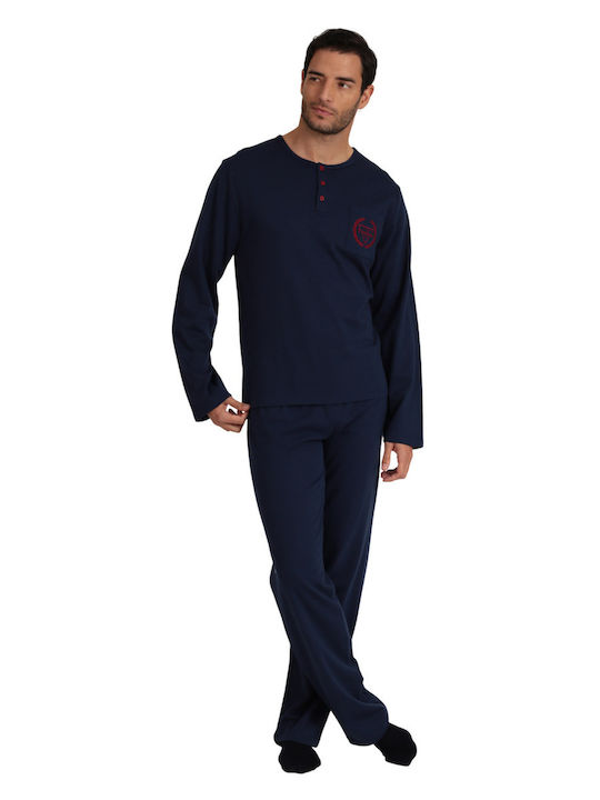 Lydia Creations Men's Winter Pajamas Set Dark Blue