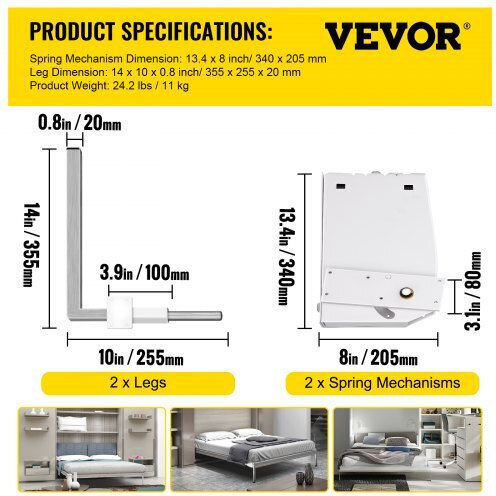 Vevor Μηχανισμός Στήριξης Τοίχου Murphy Κρεβάτι Κάθετο Λευκό Cjzfcj00000000001v0