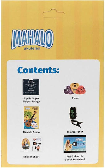Mzk1 Mahalo Soprano Concert Ukulele Accessories Set Tuner Strings Feathers Guide Stickers E-book