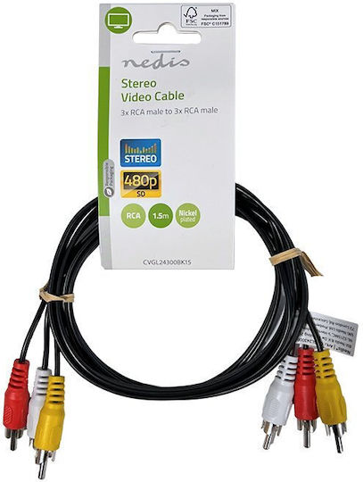 Nedis Cablu RCA de sex masculin - RCA de sex masculin 1.5m CVGL24300BK15
