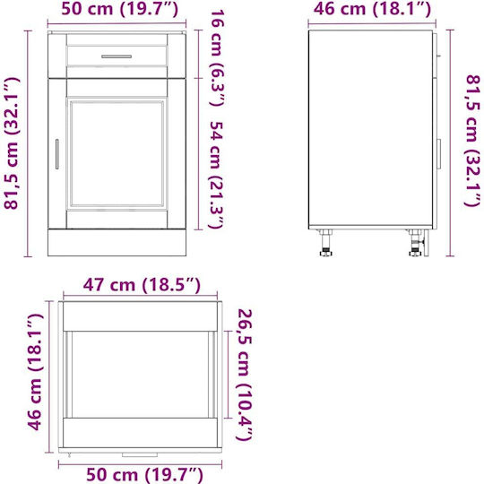 Επιδαπέδιο Ντουλάπι Γκρίζο Σονόμα 50x46x81.5εκ.