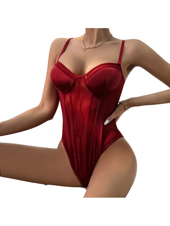 Chicret Sexy Κορμάκι με Διαφάνεια Κόκκινο