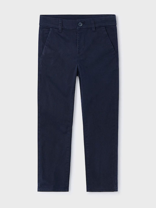 Kids' Chino Fabric Pants Navy Blue Basic