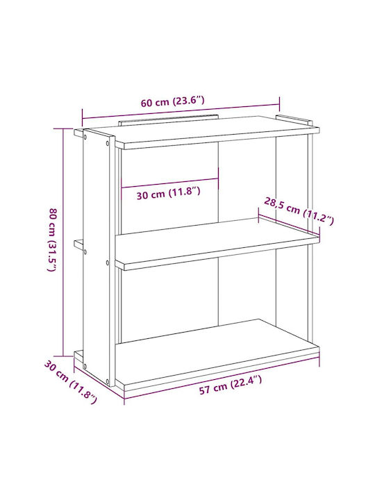 Βιβλιοθήκη 3 Επιπέδων Sonoma Δρυς 60x30x80 Εκ Επεξεργ Ξύλο Καφέ 60 X 30 X 80 Cm