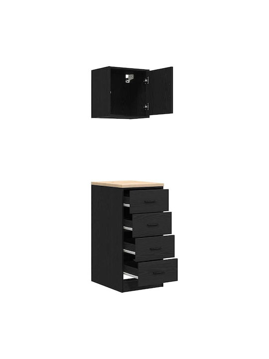 Cabinet de Birou din Lemn Masiv Negru 40x51x85cm