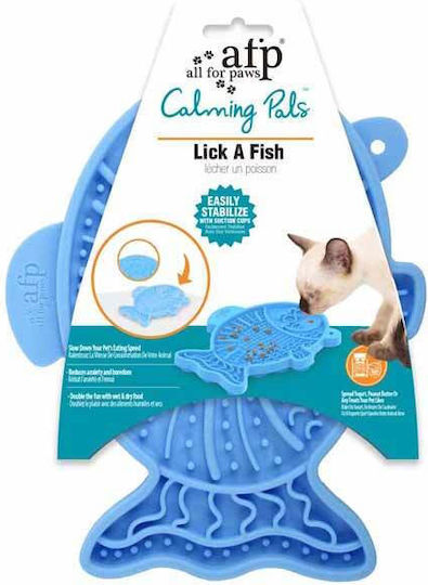 All For Paws Calming Pals Lick A Fish Silicone Feeder Slow Feeder for Dog & Cat with Base 18cm in Blue Color