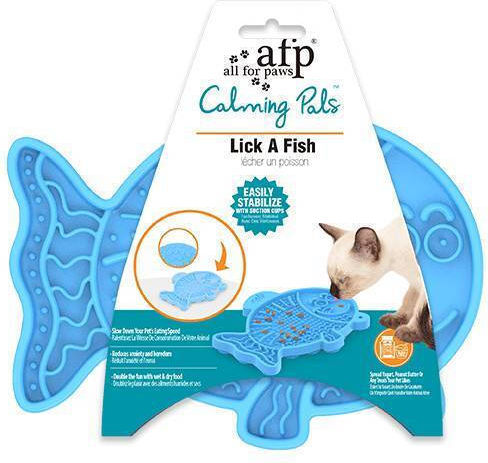 All For Paws Calming Pals Lick A Fish Silicone Feeder Slow Feeder for Dog & Cat with Base 18cm in Blue Color