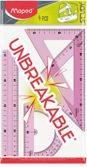 Maped Σετ 4 Γεωμετρικά Όργανα Πλαστικά Unbreakable Ροζ